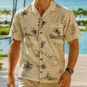 Royal Creations SM Hawaiian Map Print Button Up Shirt With Collar